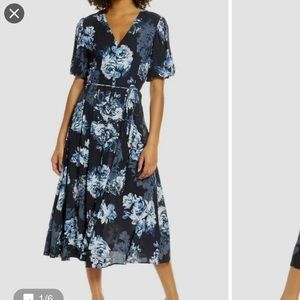 French connection blue floral MIDI dress size 8